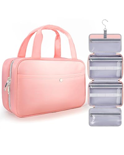 Travel Hanging Toiletry Bag for Women - Waterproof Cosmetic Organizer with Clear Window, Lightweight Bathroom Bags for Essentials, Makeup, Shampoo, Toiletries Dark Pink, Medium - color: Dark Pink, size: M (10.8x6.9x3.5inch)