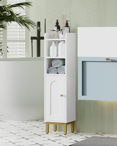 Hzuaneri Bathroom Storage Cabinet, Small Corner Floor Cabinet with Door and Shelves, Narrow Toilet Paper Holder, Bathroom Organizer with Adjustable Shelf, for Small Spaces, White BC08203X - color: White, size: 7.9"D x 7.9"W x 32.7"H