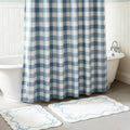 Lounsweer 3 Pcs Blue and White Plaid Shower Curtain Set, Gingham Shower Curtains with Bath Rugs Checkered Bathroom Curtain Set for Bathroom Farmhouse Hotel Tub, 72 x 72
