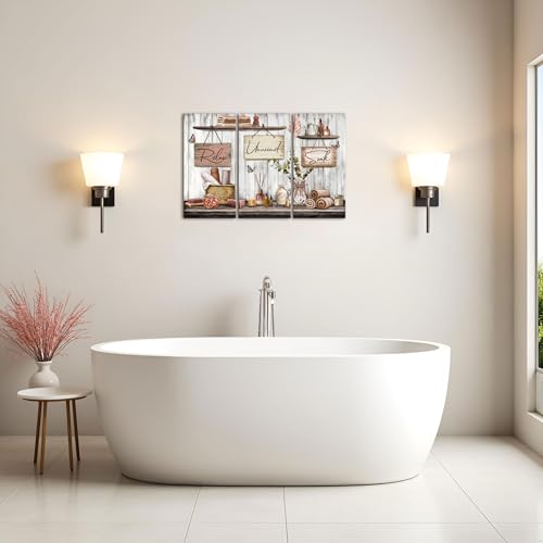 sechars Bathroom Wall Art Relax Unwind Soak Signs Canvas Prints Brown Spa Decor, 8x16 Inches Each, Framed (Brown) - color: Brown