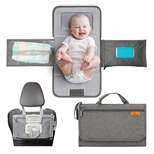 Kopi Baby Portable Diaper Changing Pad - Baby Diaper Changer Travel Bag with Wipes Pocket, Smart Design Portable Changing Mat, Infant Travel Station Kit, Gift for Newborn Girl & Boy - Grey, Modern - color: Grey, size: Modern
