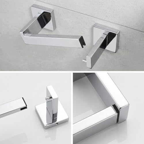 Toilet Paper Holder Wall Mount Polished Chrome, Stainless Steel Toilet Tissue Roll Holder Bathroom Square Toilet Paper Towel Roll Holder, Double Post Pivoting Tissue Handle - color: Polished Chrome