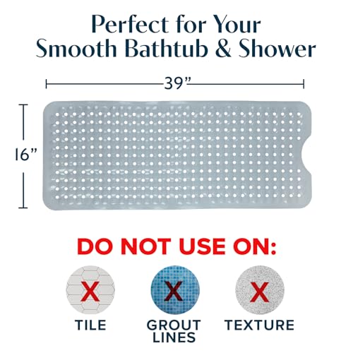 SlipX Solutions Power Grip Bathtub Safety Mat | Precision Grip Technology for Longer, Stronger, & Softer Wet Surface Protection | Solid Gray 39"x16" - color: Solid Gray