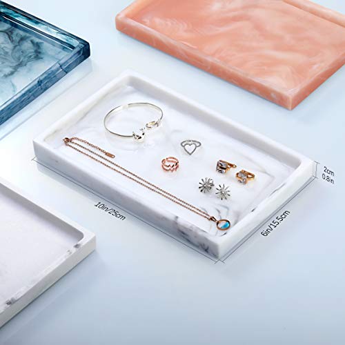 Emibele Bathroom Vanity Tray Countertop, 10" Rectangular Marble Resin Tray | Dresser Kitchen Sink Tray, for Jewelry Cosmetic Perfume Soap Candle, Lightweight Waterproof Tray, Medium, Marble White - color: Marble White, size: 10" x 6.1" x 0.8"