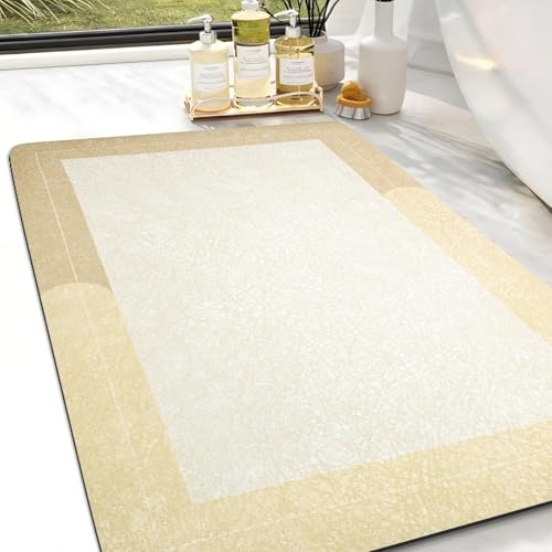 Mordem Diatomaceous Earth Bath Mat Super Absorbent Quick Dry Bath Mat, Bathroom Rugs Non Slip Washable, Thin Beige Bathroom Floor Mats-Shower Rug for in Front of Bathtub Shower, Easy Care,19.6"x31.5" - color: Beige, size: 19.6"x31.5"