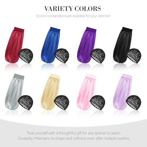 Long Hair Bonnet-Hair Wrap Net for Silk Press Set Braid Bonnet for Sleeping Extra Long Wrap Cap 2 Piece Set Anti Frizz Reusable Elastic Shower Cap for Braids, Curly (black net, black bonnet) - color: Black Net, Black Bonnet