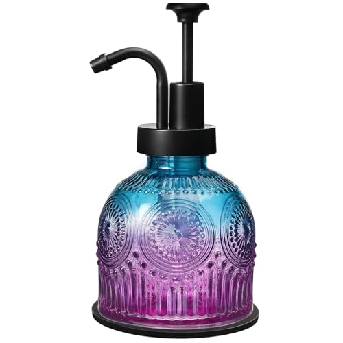 SheeChung 8Oz Vintage Glass Soap Dispenser Bathroom, Kitchen Dish Soap Dispenser with Pump, Refillable Hand Soap Dispenser, Antique Liquid Lotion Bottle, Farmhouse Decor (Purple Blue-Black Pump, 1 Pc) - color: Purple Gradient-black Pump-1 Pack