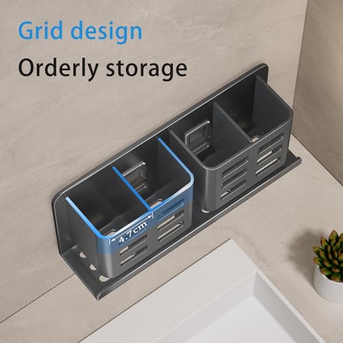 Aluminum Toothbrush Holder， Wall-Mounted，Bathroom Rack，4 Slot，Grey | Bracket Shower Toothbrush Razor Holder Suitable for Toothbrush, Toothpaste, Razor and Comb etc Bathroom Storage - size: Gray four slots