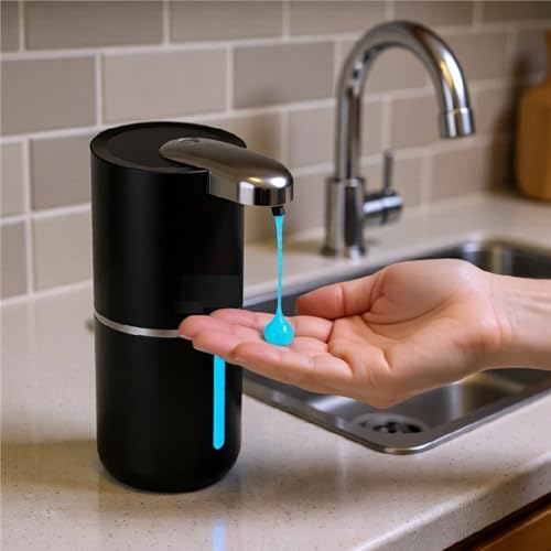 Automatic Liquid Soap Dispenser, Black | IPX5 Waterproof 12.8oz / 380mL Capacity 4 Adjustable Liquid Levels USB-C Rechargeable Long-Lasting Battery - color: Black (Liquid)