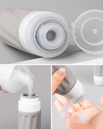 Mrsdry Travel Bottles for Toiletries 8 Pack, TSA Approved Travel Size Containers 3oz, Leak Proof Silicone Squeezable Creams Jars with Clear Travel Bag - color: Proper Gray, size: 3oz bottle 1oz jar