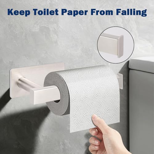 NearMoon Toilet Paper Holder Self Adhesive, Premium Thick SUS304 Stainless Steel Square Rustproof Toilet Roll Holder no Drilling for Bathroom, Kitchen, Washroom (Brushed Nickel) - color: Brushed Nickel