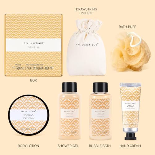 Spa Luxetique Gifts for Women, 6 Pcs Vanilla Spa Kits, Womens Gifts Set with Hand Lotion, Birthday Christmas Anniversary Gift for Her
