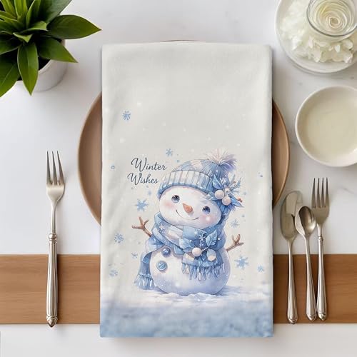 Winter Snowman Kitchen Towels Set - Set of 2, Cute Winter Snowman Kitchen Decor, Snowflake Wishes Hand Towels Dishcloth for Kitchen Bathroom Decorative, 16x24 Inch - color: Snowman1