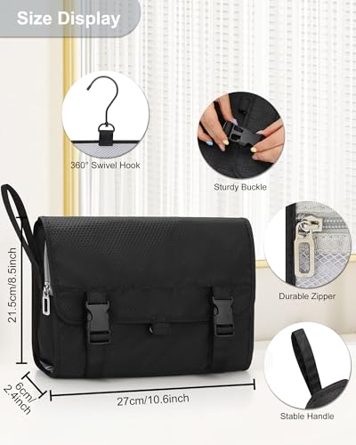 Relavel Travel Hanging Toiletry Bag for Men Women Travel Kit Shaving Bag Waterproof Large Makeup Bag Wash Bag Makeup Organizer Cosmetic Case for Bathroom Shower Black - color: 01 Black, size: Large