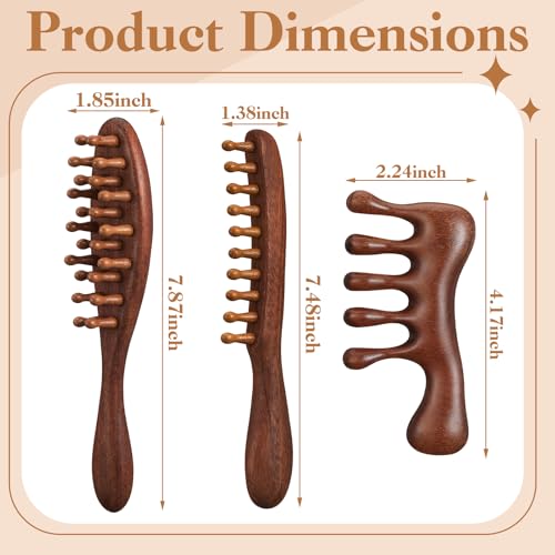 ProSuites 3 Pack Wooden Scalp Massager Tool, Long Handle Head Massage Scalp Loc Brush for Dreads, Multifunctional Hair Massager Tool for Men & Women - color: Red Wood