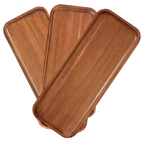 Acacia Wood Serving Platters and Trays - 14" x 5.5" Wooden Mini Charcuterie Boards, Small Cheese Board, Rectangle Wooden Tray for Kitchen Counter, Bathroom, Home Decor, Party (3, 14"X5.5") - size: 14" x 5.5"