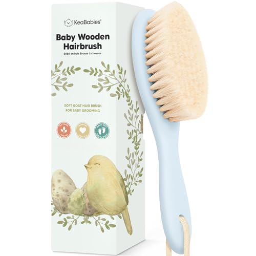 Wooden Baby Hair Brush for Toddler, Infant Cradle Cap (Frost, Regular) | Soft Goat Bristles Brush for Newborn Girl, Boy Hair, Scalp, Styling, Gentle Grooming, Baby Comb, Baby Bath Essentials - color: Frost, size: Oval, Regular 7"