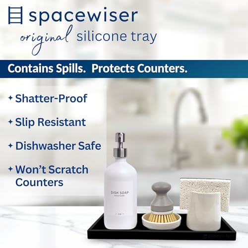 Spacewiser Countertop and Vanity Tray - 11.7" Silicone Bathroom Counter Tray, Dish Soap Trays for Kitchen Counter, Organizer Accessories Caddy, Toothbrush Toilet Laundry Shower Oil Makeup Mat, Black - color: Black, size: Large 11.7”