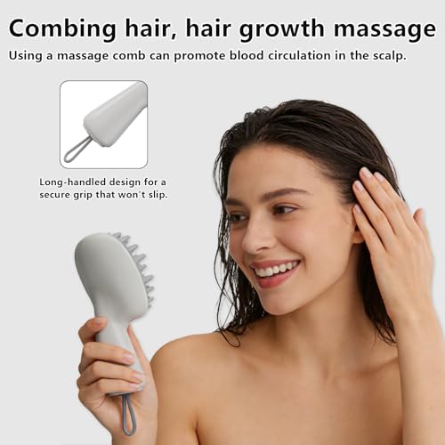 Scalp Massager with Long Handle Hair Growth, Soft Silicone Scalp Scrubber Shampoo Brush for Exfoliation, Dandruff Removal & Head Massage Stress Relax, Wet & Dry Use for Thick, Thin Hair Care