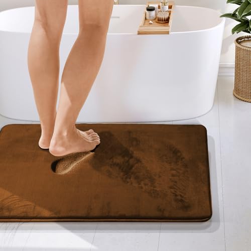 Clara Clark Bathroom Rugs, Velvet Memory Foam Bath Mat, Non-Slip Bath Rugs, Machine Wash, Dries Quickly, Ultra Soft Plush Bath Mats for Bathroom, - color: Brown, style: 24 x 36