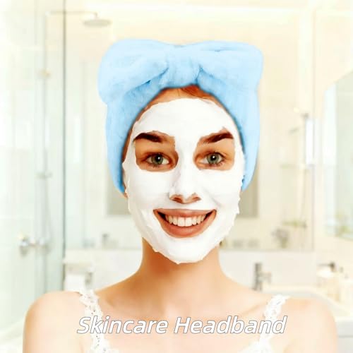 7 Pcs Spa Set, Facial Headband and Wristband Set, Skincare Accessories, College Style Girl Idea Gifts, Hair Accessories for Women and Girls (Blue) - color: Blue