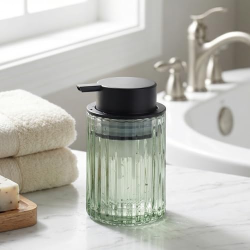 Amolliar Foaming Soap Dispenser, Plastic Pump & Glass Soap Bottle, Refillable 8OZ Hand Soap Dispenser, Dish Soap Dispenser for Kitchen, Bathroom Accessories Set, Home Decor Dispenser (Black 2 Pack) - color: Black