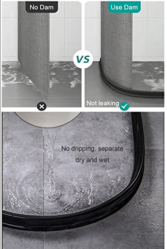 98Inch Collapsible Shower Threshold Water Dam 2" High Shower Barrier Water Stopper 2" Tall Shower Water Guard To Keep Water In Shower Dry And Wet Separation Bathroom Wheelchair Accessible Black - color: Black, style: 98inch