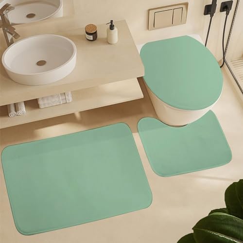 Bathroom Rugs Set 3 Piece Elegant Simple Spring Green Bath Rug Mat Set, Non Slip Absorbent Bathroom Decor Mat, Toilet Lid Cover & U Shaped Contour Rug - color: Spring Green, size: 1'8" x 2'6" (Rectangular)