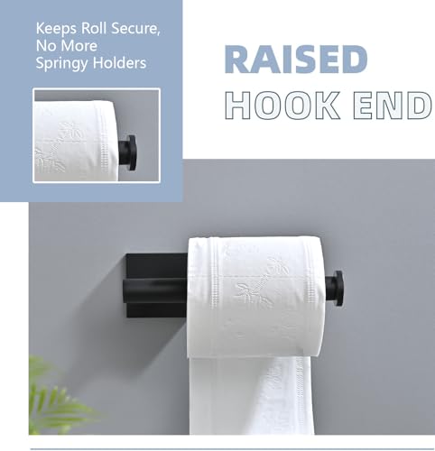 Matte Black Toilet Paper Holder Wall Mount with 2 Towel Hooks, 3 Piece Bathroom Hardware Set, SUS304 Stainless Steel Roll Holder and Robe Hooks for Bathroom, RV, Kitchen - color: Matte Black