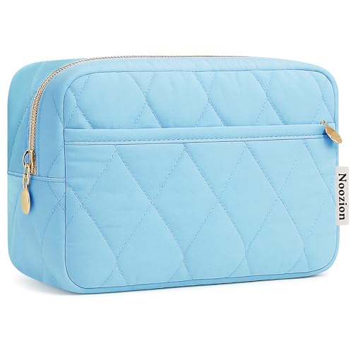 Noozion Makeup Bag Travel Toiletry Bag, Puffy Padded Cosmetic Bag for Women, Makeup Organizer Case, Wide-open Pouch Purse, Travel Essentials - color: Blue