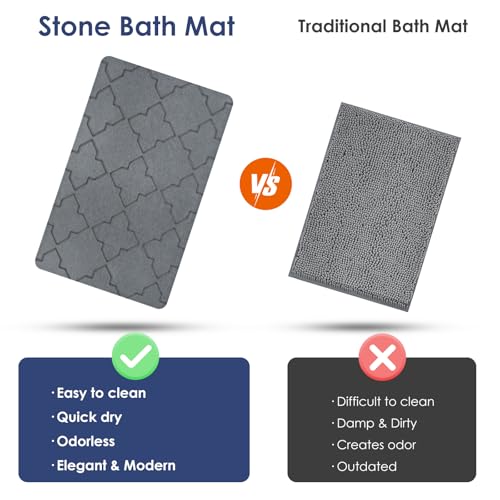 Large Stone Bath Mat for Bathroom Floor, Quick Dry Diatomaceous Earth Bath Mat with Non-Slip Back, Super Absorbent Diatomite Stone Mat for Shower, Easy to Clean, Natural(23.6" x 15.7" Dark Grey) - size: 23.6"*15.7"