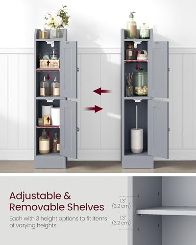 VASAGLE Storage Cabinet Slim with Reversible Doors, Farmhouse | Small Storage Corner Floor Cabinet, Narrow Orgnizer, Adjustable Shelves, Dove Gray, Siren Collection, UBBK312GD01S - color: Dove Gray, style: 2doors (31.5"H)