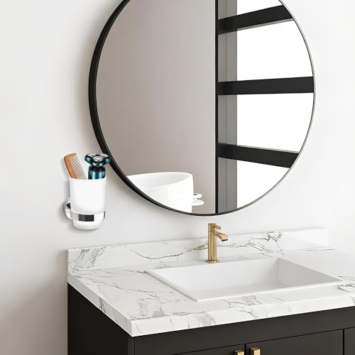 Toothbrush Holder, Wall Mounted Mouthwash Tumbler Holder with Frosted Glass Tumbler for Bathroom&Kitchen,Silver - color: Silver