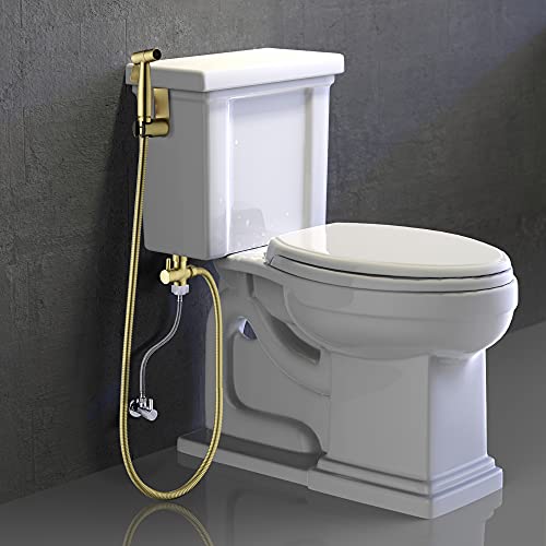 SHAMANDA Handheld Bidet Sprayer for Toilet, Stainless Steel Baby Cloth Diaper Sprayer Kit, Bathroom Toilet Bidet Attachment Set for Bathing Pets Feminine Hygiene, Brushed Gold BDS01-3 - color: Brushed Gold, style: Cold Water Mode Only