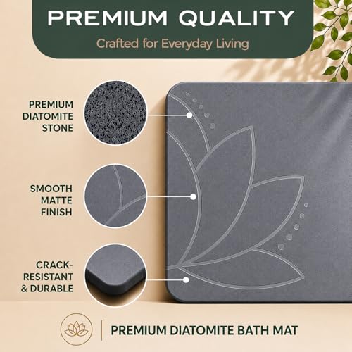 Bathroom Stone Mat Quick Dry – Stone Bath Mat for Bathroom, Diatomaceous Earth Bath Mat, Non Slip Stone Mat 23.6”×15.4” | East Lotus by JapandiSpirit - color: East Lotus