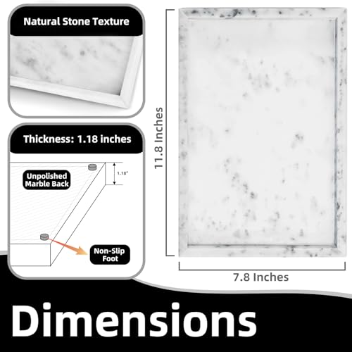 Yew & Tulip Natural Marble Vanity Tray, Nature White Marble with Spots Serving Tray for Bathroom, Kitchen, Vanity, Home Decor, Wedding etc. (12" x 8" x 1.2") - color: Star White