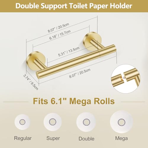 TQKAG Brushed Gold 5 Piece Bathroom Hardware Accessories Set 23.6" SUS304 Stainless Steel Bathroom Towel Bar Holder Sets Double Post Pivoting Toilet Paper Holder Set Wall Mounted - color: Brushed Gold, size: 5-Pieces Set-B
