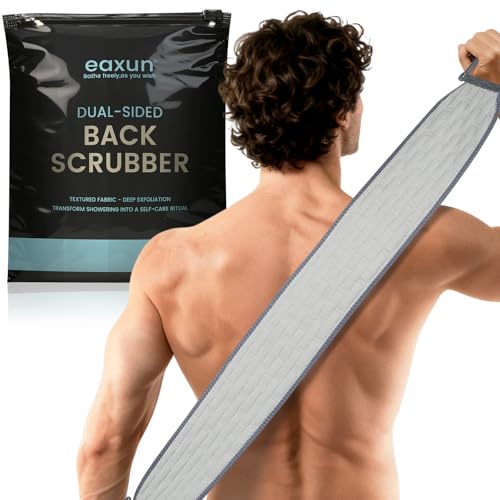 eaxun Exfoliating Back Scrubber with Plastic Handles for Shower, 36 Inches Bath Back Exfoliator Body Cleaner for Men, Women and Elderly, Dual-Sided Roughness Back Washer for Deep Cleansing - size: Medium