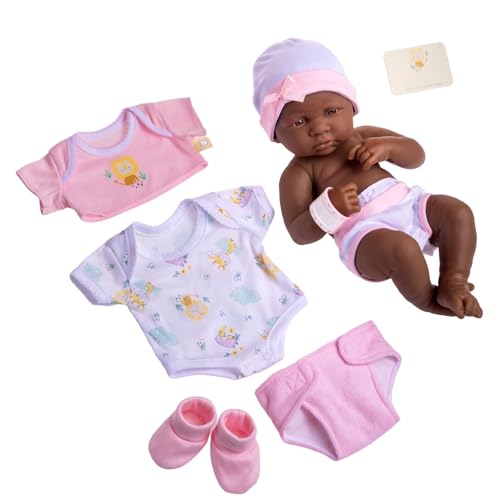 8 piece Layette Baby Doll Gift Set | JC Toys - La Newborn Nursery | 14" Life-Like African American Newborn Doll w/ Accessories | Pink | Ages 2+ - color: Pink African American