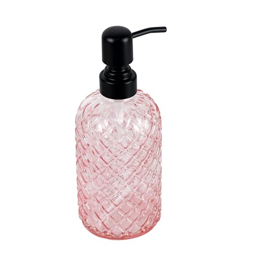 12Oz Glass Soap Dispenser with 304 Black Rustproof Stainless-Steel Pump, Refillable Glass Soap Dispenser for Kitchen, Bathroom, Farmhouse (Pink) - color: Pink