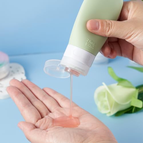 INSFIT Travel Bottles for Toiletries, TSA Approved 3oz Travel Size Containers, BPA Free Leak Proof Squeezable Silicone Tubes for Shampoo Conditioner Lotion Body Wash with Labels - color: Green 2oz, size: 2 Ounce