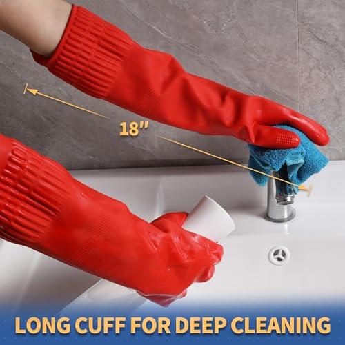 BOOMJOY Cleaning Gloves for Dish Washing, Dish Gloves, Reusable Kitchen Gloves Heavy Duty, Bathroom, Restroom, Red, 3 Pairs, Size-L - color: (Long Cuff)red, size: Large (3 Pairs)