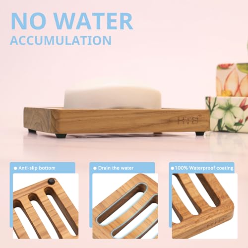 HTB 2 Pack Slotted Bar Soap Holder Teak Wood,Sponge Holder for Kitchen Sink | Self Draining Soap Dish for Shower, Bathroom, Bathtub, RV,Soap Saver Keep Soap Dry,Extend Soap Life,Bathroom Accessories - color: 2pcs