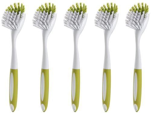 Dish Brush with Handle, Stiff Bristles Dish Scrubber for Pots, Pans & Sink Cleaning, 5 Pack - color: Yellow 5 Pack