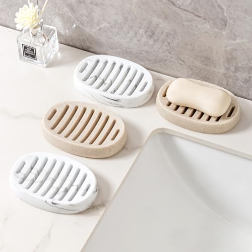 Soap Dish, Self Draining Bar Soap Holders, Oval Soap Saver Spone Holder Tray for Shower Bathroom Sink Countertop Kitchen Bathtub (Beige) - color: Beige