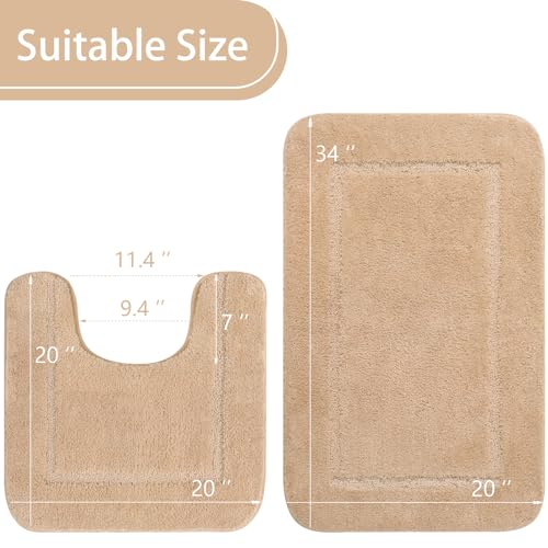LOCHAS Bathroom Rug Set Beige, Soft Bath Rug Set 2 Piece, Toilet Mat U-Shaped 20x20 and 34x20 Bath Rugs, Quickly Dry Mats for Bathroom, Tub, Washable, Super Absorbent Floor Mat - color: Beige, size: 34" x 20" Plus 20" x 20" (U-Shape)