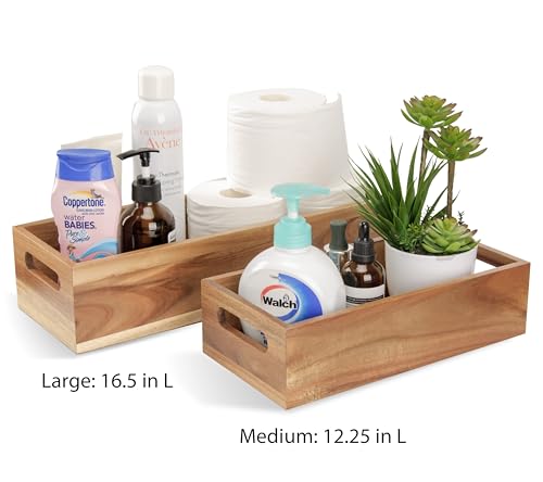 Natural Acacia Wood Bathroom Tray with Handles for Organizing Toiletries and Accessories - 16.5L x 6W inch - size: 16.5" x 6" x 3.8"