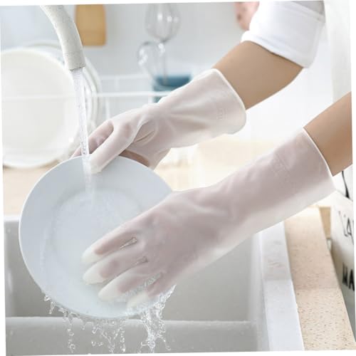 Toyvian Waterproof Household Cleaning Gloves 4-pair Set Plastic Steel Protective Kitchen Gloves L Size White Anti-slip for Dishwashing and Toilet Cleaning
