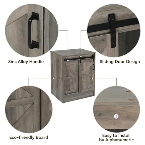 30" Barn Door Bathroom Vanity, Farmhouse Style Standing Pedestal Cabinet with Black Ceramic Vessel Sink - color: Black Ceramic Sink, size: 30"