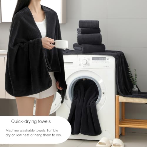 18 Piece Family Bath Towel Set Include 6 Bath Towels,6 Hand Towels and 6 Washcloths Soft Bathroom Towel with Hanging Loops,Highly Absorbent Quick Dry Towels Set for Bathroom,Hotel and Spa-Black - color: Black, size: 18-Piece Set
